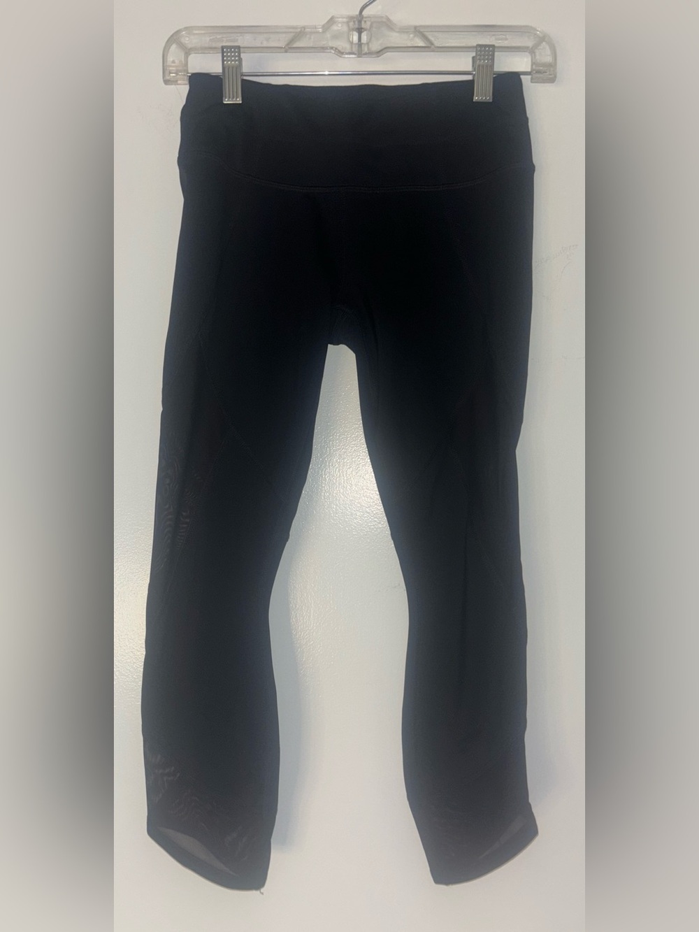 Athleta Black Capri Leggings With Sheer Mesh